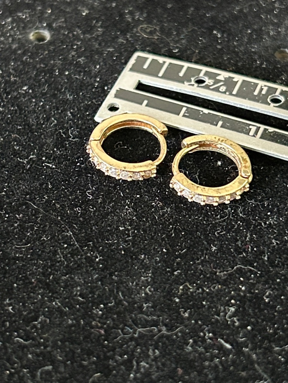 Gold Pavé Huggie Hoop Earrings with Clear Stones - Women Jewelry